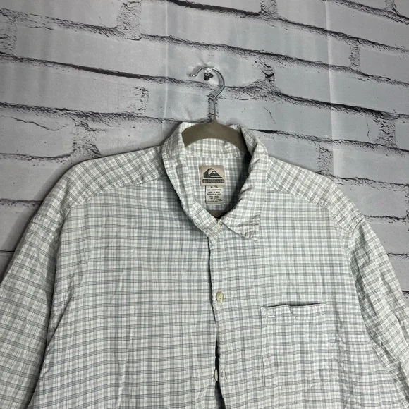 Quiksilver Gray & White Plaid Button‑Up Shirt Sz XL Surfer Streetwear Casual Y2K - Picture 3 of 13